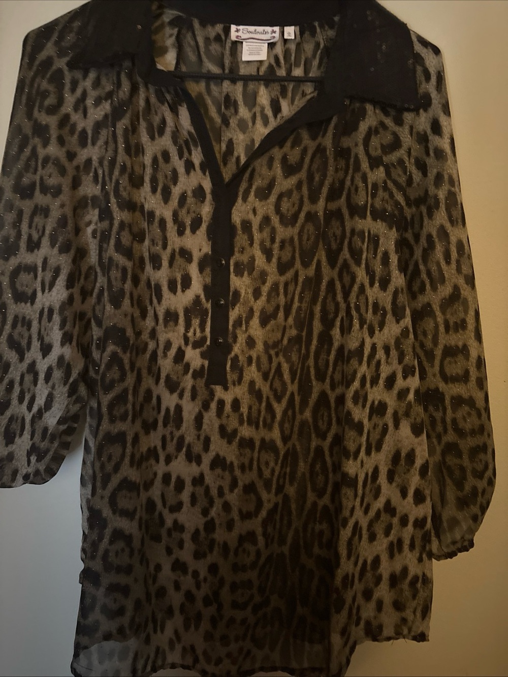 Soulmates Leopard Print Sheer Blouse - Brown/Black